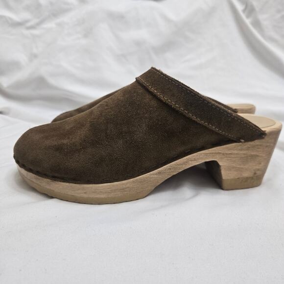 NEW Sven VintageY2K Brown Suede Heeled Slip On Swedish Mule Wooden Clogs 7.5 - Picture 6 of 12